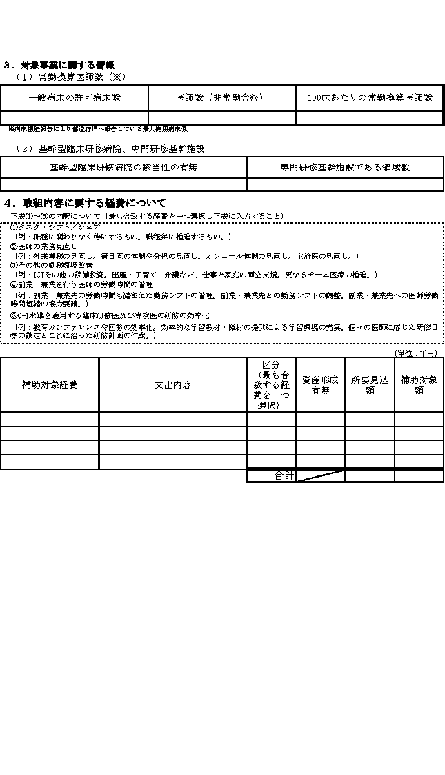 様式１－２　地域医療勤務環境改善体制整備特別事業に関する申請書（2/2）